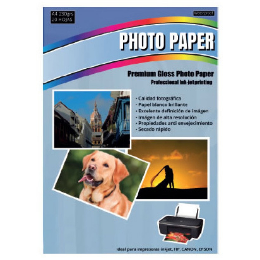 Papel Fotografico Glossy A4 21x29.7 Cm 180 Gramos X 20 Hojas