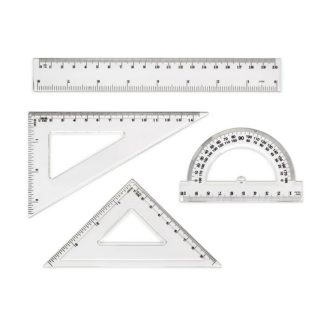 Set Geometria X 4 Piezas Escolar Acrilico Regla 20 cm Escuadra 13 cm y 9 cm