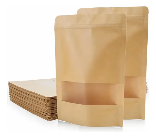 Bolsa Doypack Kraft Marron Con Ventana Y Cierre 10x15 X50 U Marrón Doypack Kraft 10x15 Marrón | Zipper Kraft 11x16