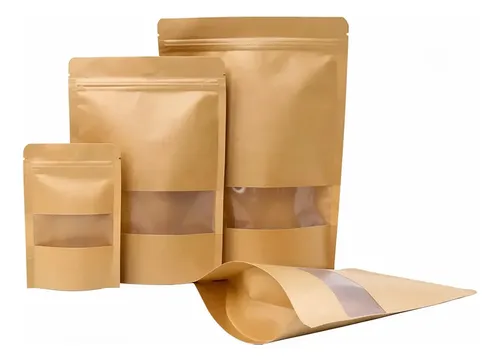 Bolsa Doypack Kraft Marron Con Ventana Y Cierre 10x15 X50 U Marrón Doypack Kraft 10x15 Marrón | Zipper Kraft 11x16 - Imagen 3