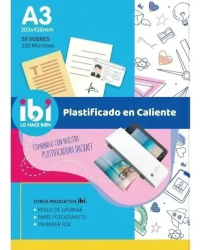 Plastificado En Caliente Pouch A3 125 Micrones X 50 Unidades