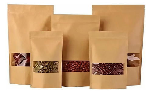 Bolsa Doypack Original Kraft Marron Con Ventana 16x24 X50u - Imagen 4