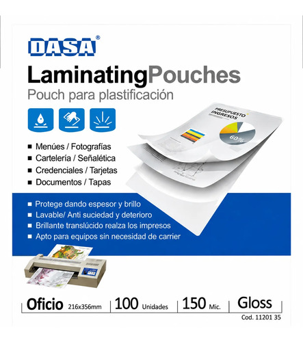 Pouch Plastificado Caliente Oficio Dasa 150 Micrones X 100 - Imagen 2
