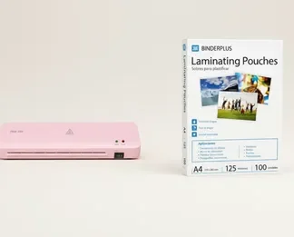 Kit Plastificado: Plastificadora Laminadora A4 Rosa + Pouch A4 125 Micrones X100