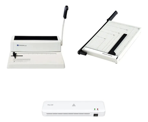 Máquina De Anillar A4 + Plastificadora A4 Blanca + Guillotina Metálica A4 30 Cm