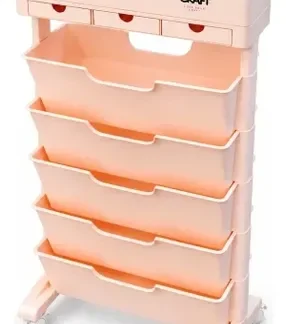 Carro Organizador Movil Ibicraft 40x20x78cm Con 6 Estantes Rosa